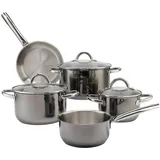 Echtwerk Kochtopf-Set aus Edelstahl, 8-teiliges Kochgeschirr, Töpfe mit Glasdeckel, 3 x Kochtopf, Stielkasserole und Bratpfanne, alle Herdarten, geeignet, Induktion