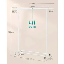 Songmics Rollgarderobe weiß Metall 92,0 - 132,0 x 160,0 cm