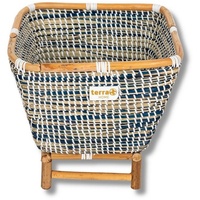 Terra Home Übertopf Terra Home Pflanzenübertopf Seegras Rattan B31xT31xH28,5 cm blau (mit Rattan Füßen, 1 St), Blumentopf Übertopf Füllkorb auf Holzbeinen blau