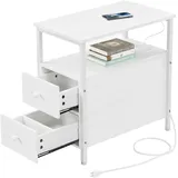 Relaxdays Beistelltisch mit Steckdosen, USB-Anschluss, 2 Schubladen, HxBxT: 61 x 35 x 60 cm, eckiger Nachttisch, weiß