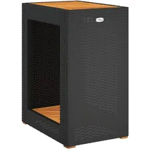 vidaXL Garten-Beistelltisch mit Holzplatte Schwarz Poly Rattan