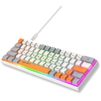 HXSJ K88 Mechanische Tastatur mit 63 Tasten, Design mit getrennten Tastenlinien, eisblaue Hintergrundbeleuchtung, blaue Schalter, Weiß + Orange