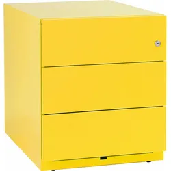 BISLEY Note Rollcontainer mit 3 Schüben aus Metall abschließbar in gelb - Bürocontainer mit Schloss für DIN A4 Dokumente, Kleinteile & Büromaterial,