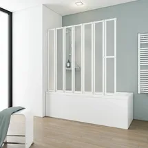 Schulte Badewannenaufsatz 5-teilig Faltbar - Breite: 159 Cm, Höhe: 140 Cm, Glas: Kunstglas Tropfen Dekor, Profil: Alpin Weiß - Schulte