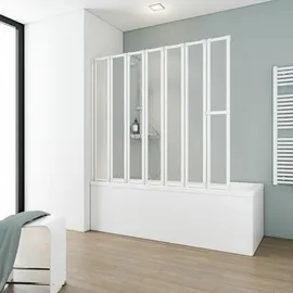 Schulte Badewannenaufsatz 5-teilig Faltbar - Breite: 159 Cm, Höhe: 140 Cm, Glas: Kunstglas Tropfen Dekor, Profil: Alpin Weiß - Schulte