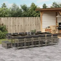 VidaXL 17-tlg. Garten-Essgruppe mit Kissen Grau Poly Rattan