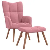 vidaXL Relaxsessel mit Hocker Rosa Samt 75 x 90 x 80 cm Rosa