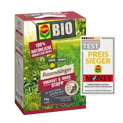 COMPO BIO Rasendünger Unkraut & Moos Stopp 3 kg für 60 m2
