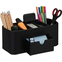 Relaxdays Stiftehalter, Schreibtischorganizer in Lederoptik, 7 Fächer, edler Organizer