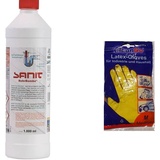 Sanitärshop Baustoffe & Sanitär Set Sanit Rohrbombe 1000 ml der kräftige Rohrreiniger säurefrei Abflussfrei + gratis Latex Handschuhe (1000ml, 1, stück)