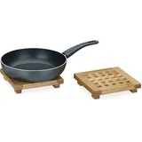 Relaxdays Untersetzer 2er Set quadratisch Bambus, Topfuntersetzer aus Holz für Töpfe, Pfannen, Teller, abwischbar, HBT ca. 4 x 20 x 20 cm, natur