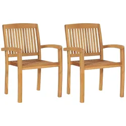 vidaXL Garten-Essstühle 2 Stk. Stapelbar Teak Massivholz