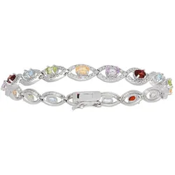 Silberarmband FIRETTI "Schmuck Geschenk Armschmuck Armkette Farbsteine Edelsteine Mix", bunt (silberfarben, rot, hellblau, hellgrün, gelb, lila, rot, hellblau, hellgrün, gelb, lila), Armbänder, Damen, Silber 925 (Sterlingsilber)-Diamanten, Silber 925 (Sterlingsilber), Diamanten, mit Blautopas, Peridot, Citrin, Amethyst, Granat, Diamant