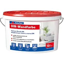 Baufan DIN-Wandfarbe 10 L, Dispersionsfarbe für Innenanstrich, hohe Deckkraft, Weiß