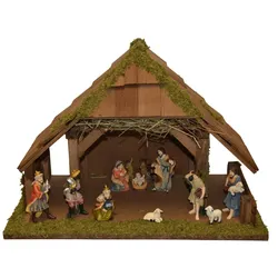 Krippe ALFRED KOLBE "Krippenstall", braun, B:47cm H:25cm T:28cm, Holz, Weihnachtskrippen, für 12 cm Figuren