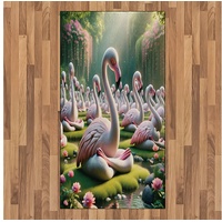 Teppich Flachgewebe Deko-Teppiche für das Wohn-,Schlaf-, und Essenszimmer, Abakuhaus, rechteckig, Flamingo Heitere Vogel Natur Szene grün|rosa 80 cm x 150 cm