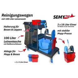 SemyTop Reinigungswagen | Stabiles Fahrgestell | Utensilbehälter