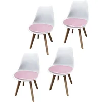 Hti-Living Esszimmerstuhl 4er Set Weiß mit Kunstledersitz Atlanta Rosa