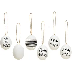 12er Set Deko Ostereier - ECHTE EIER - Schwarz Weiß - Hänger Osterdeko Dekoeier