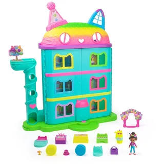 Gabby’s Dollhouse, 15-teiliges Purrfect Party Puppenhaus Spielset im Regenbogen-Look, über 60cm mit Gabby-Figur, Möbeln und Geräuscheffekten, ab 3 Jahren