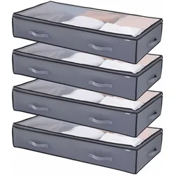 VEVOR Unterbettkommode Unterbettaufbewahrungstasche 4 Stk. (996 x 500 x 180 mm) Unterbettbehälter mit transparenten Deckeln (90 L), Aufbewahrungsbox Organizer für Kleidung Schuhe Schlafzimmer
