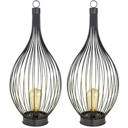 2x LED Solarleuchten im Käfig Design, H 57 cm