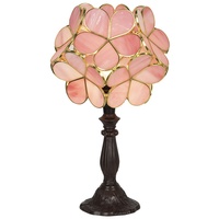 Clayre & Eef Tiffany Tischlampe 43 cm Rosa Glas Blumen