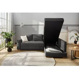 luma-home Ecksofa-Dauerschläfer Boxspring Federkerncouch Topper Stauraum Cord Grau Anthrazit / 15211