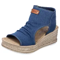 Rieker Schaftsandale, Keilsandalette, Sommerschuh, Plateausohle, in veganer Verarbeitung, Gr. 42 jeansblau, / 57902963-42