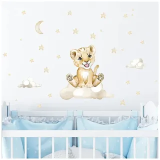 Montegoni Wandtattoo Wandsticker niedlichen Tiger Mond Stern Wandaufkleber (Wandtattoo Waldtiere,Wandtattoo für Kinderzimmer), Kindergarten Home Dekoration, wasserdichte abnehmbare