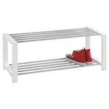 Home4You Schuhregal Weiß lackiert - 80 cm - - Metall - Chromfarben | 2 Ablageflächen,