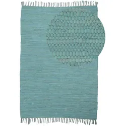 Teppich MY HOME "Handweb Uni, Wendeteppich", blau (türkis), B:160cm H:5mm L:230cm, Baumwolle, Teppiche, Fransenteppich, Fleckerlteppich, reine Baumwolle, handgewebt, Uni, mit Fransen