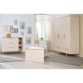 roba Kinderkleiderschrank Jil 3-türig mit 2 Schubladen onesize Holz massiv beige