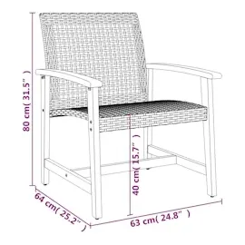 vidaXL Gartenstühle 2 Stk. Grau Poly Rattan und Akazienholz