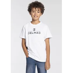 T-Shirt DELMAO "für Jungen", Jungen, Gr. 164/170, weiß, Single Jersey, Obermaterial: 100% Baumwolle, bedruckt, Basic, Basic, Rundhals, Kurzarm, Shirts, Kurzarm, Basic-Design, Rundhalsausschnitt
