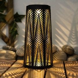 ETC Shop Solarlampe Tisch aussen Solarlicht Tisch für Außen Solar Laterne Balkon schwarz, Säule mit Lichteffekt, goldenes Innere,1x LED warmweiß, H 24,5 cm