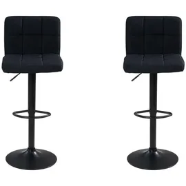 Home4You Barhocker 2er Set, Schwarz - Webstoffbezug - Metallgestell - höhenverstellbar - 2er Set