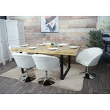 Mendler Esszimmerstuhl HWC-F19, Küchenstuhl Stuhl Drehstuhl Loungesessel, drehbar höhenverstellbar Stoff/Textil creme-weiß