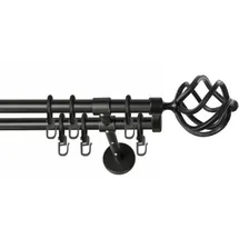 GARESA Gardinenstange GARESA "RUSTIKA", schwarz, L:260cm Ø:16mm, Metall, Gardinenstangen, rustikale Vorhanggarnitur, verlängerbar, m. Ringe, Endknopf Korb