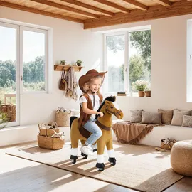 Tectake Schaukelpferd auf Rollen verschiedene Größen, realistisches Design rutschfeste Gummigriffe und -pedale - Hüpftiere