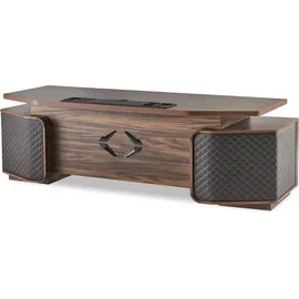 aea Arbeitszimmer-Set Bürotisch Bürostuhl Sideboard Schwarz Braun Chefsessel - Schwarz