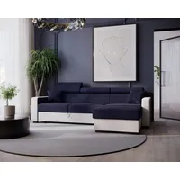 GOLDSTOFF DIWIA Ecksofa 202 x 130 cm mit Schlaffunktion & Bettkasten – Schlafsofa L-Form mit Kopfstützen Stauraum (Blau+Weiß) - Blau/Weiß