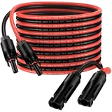 Solarkabel 6m 6mm2 Solarpanel Verlängerungskabel 10AWG IP68 Wasserdichtes Adaterkabel mit Buchsen- und Steckeranschluss (6m Rot + 6m Schwarz)