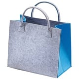 Einkaufsshopper Filztasche hellgrau mit blauen Seiten 35x20x30 cm, 20 l grau