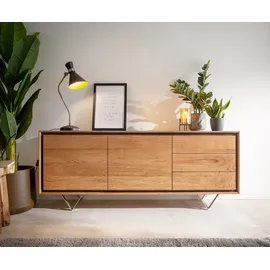 DeLife Sideboard Stonegrace 175 cm Akazie Natur 2 Türen 3 Schubladen Steinfurnier V-Fuß