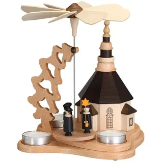 Zeidler Holzkunst Weihnachtspyramide Zeidler Pyramide mit Seiffener Kirche für Teelichte, Handarbeit aus dem Erzgebirge beige