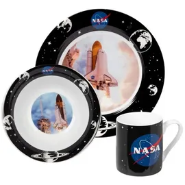 UNITED LABELS 3-teilig NASA Frühstücksset Geschirr Set Teller Schale Tasse in blau/schwarz Ø Gr.: onesize