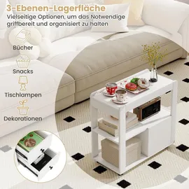Costway Beistelltisch, moderner 2-Schubladen-Sofatisch mit Rollen weiß