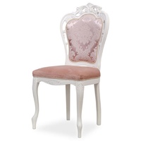 Casa Padrino Luxus Barock Esszimmer Stuhl mit elegantem Muster Rosa / Weiß - Barockstil Küchen Stuhl - Prunkvolle Luxus Esszimmer Möbel im Barockstil - Barock Möbel