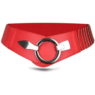 Vanessa & Melissa Taillengürtel Eleganter Damen-Gürtel in 6 cm Breite, Vielseitiger Kleidergürtel Elastischer Taillengürtel, Gürtel mit silberner Ring-Schließe rot 75cm (Taillenweite 75-90cm)